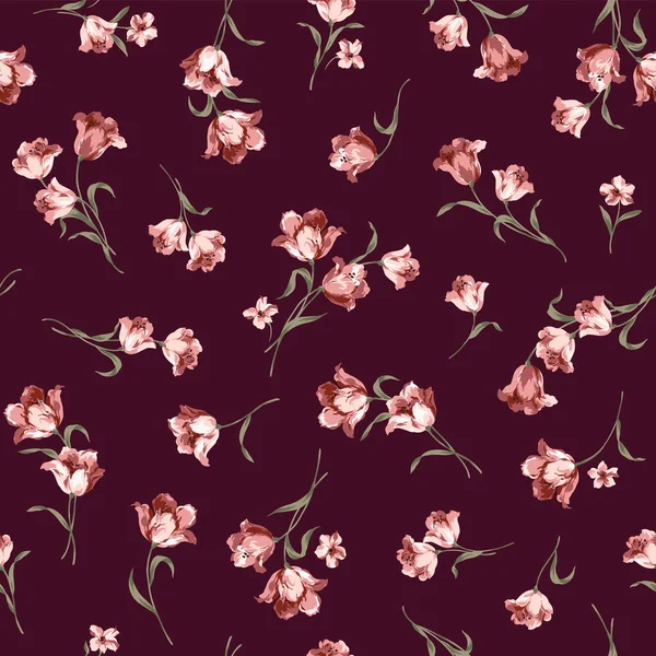 Beautiful Tulip Flowers Seamless Pattern — Vetor de Stock
