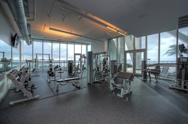 Gym with gorgeous view and equipment