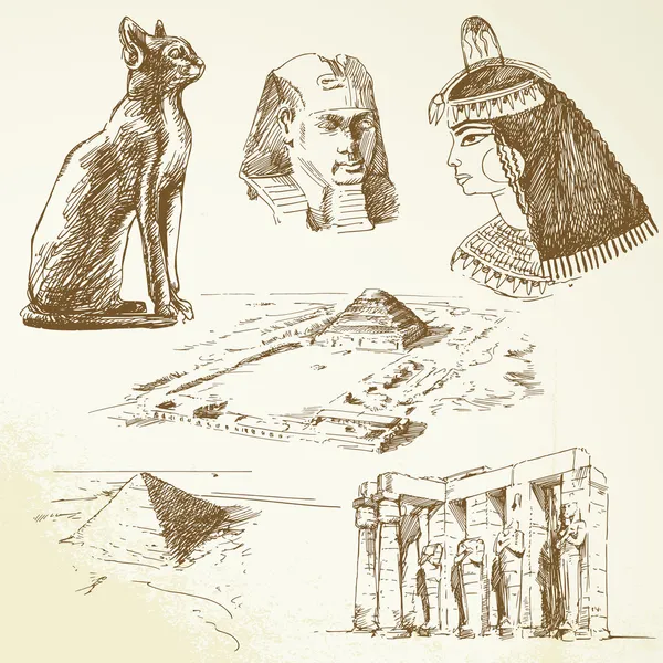 Egypte - ensemble dessiné à la main — Image vectorielle