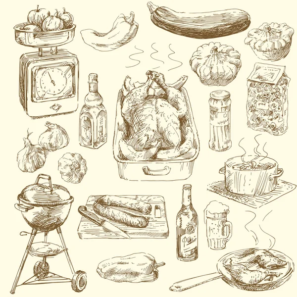 Aliments dessinés à la main — Image vectorielle