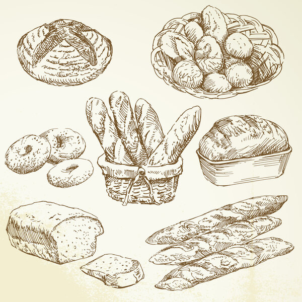 Bakery, loaf, baguette - hand drawn collection