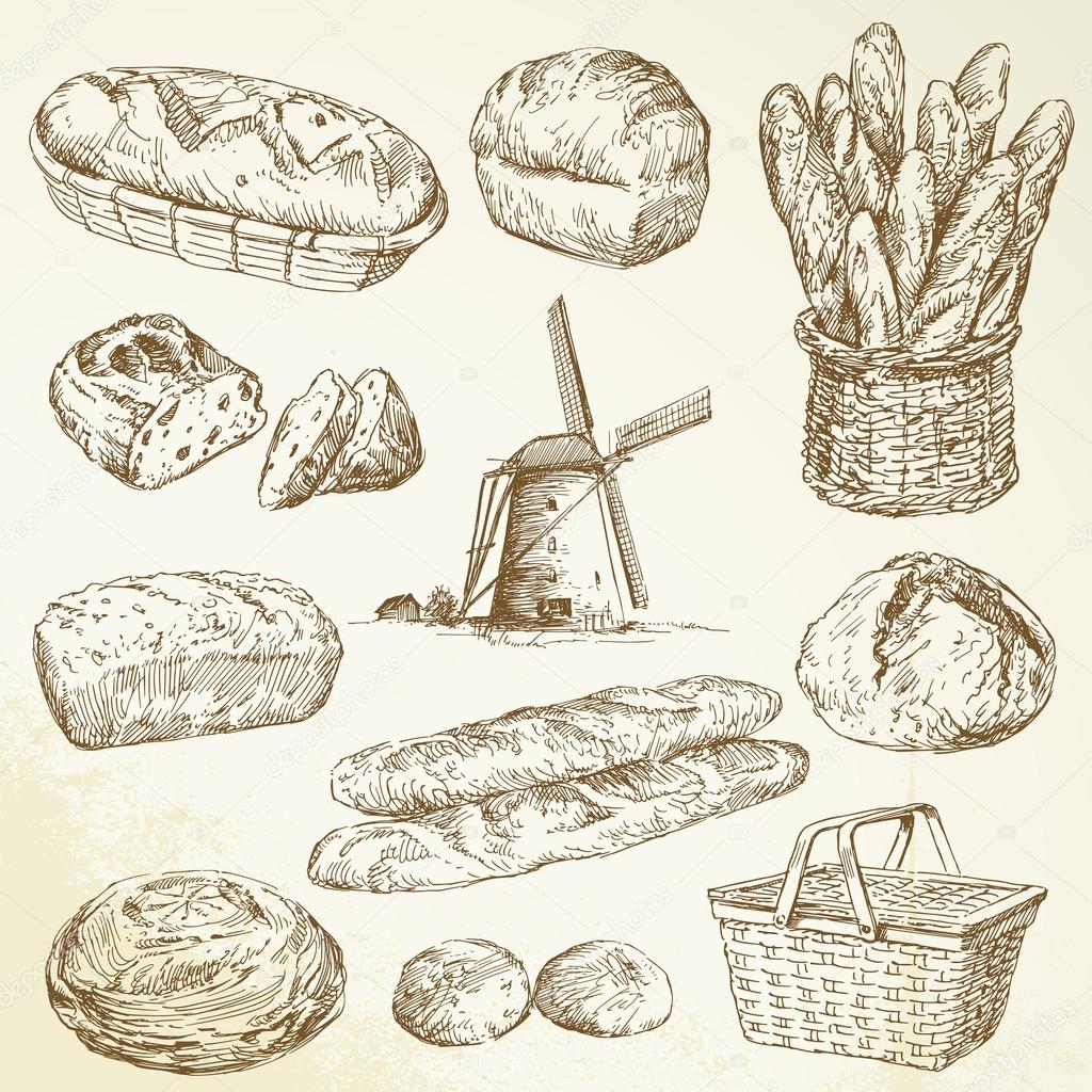 Bakery, bread - hand drawn set