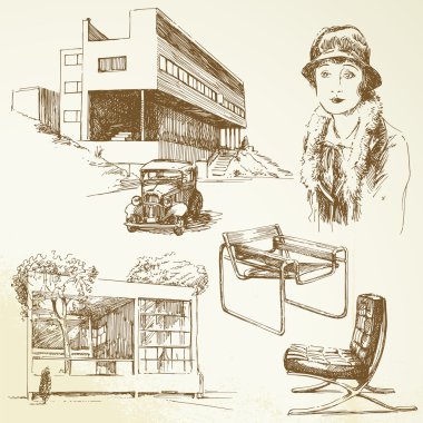 modern mimari - elle çizilmiş ayarla
