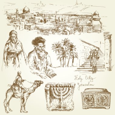 Jerusalem - hand drawn set clipart