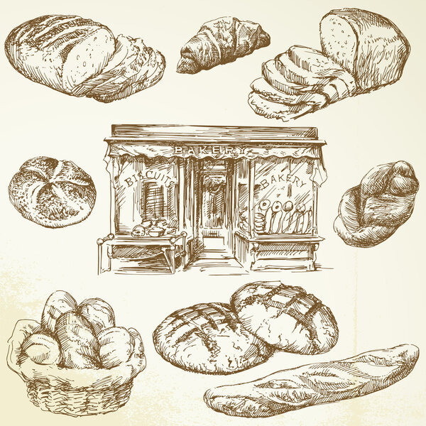 Bread, bakery - hand drawn collection