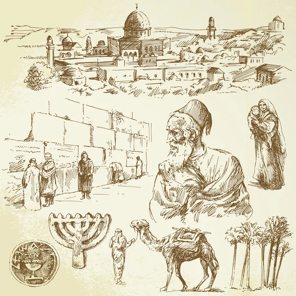 Gerusalemme - set disegnato a mano — Vettoriale Stock