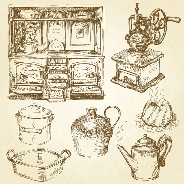 Кухонные принадлежности, посуда — стоковый вектор