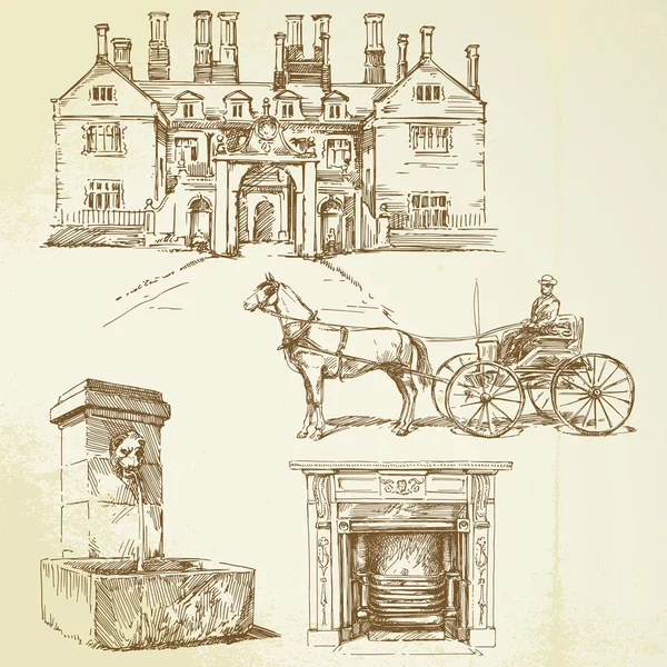 Állítsa be a viktoriánus Angliában - kézzel rajzolt — Stock Vector