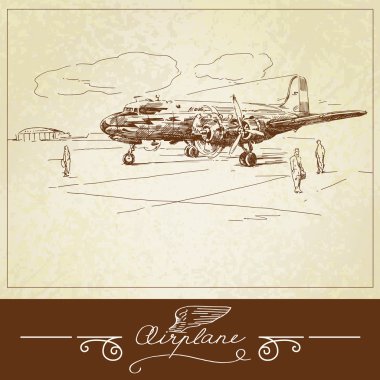 Vintage uçak - elle çizilmiş şekil