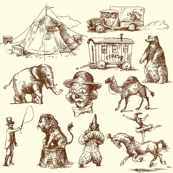 Цирк - набор для рисования вручную — стоковый вектор