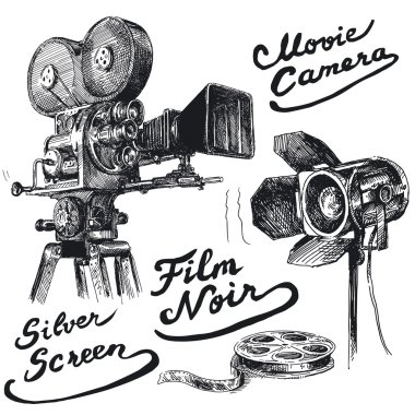 Movie camera-original hand drawn collection clipart