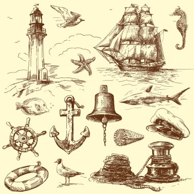 Hand drawn nautical elements
