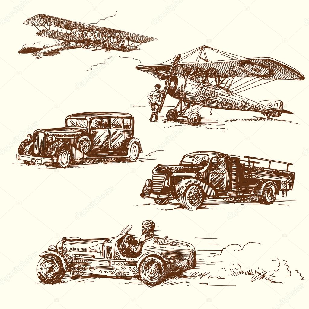 Old times vehicle-original handmade drawing