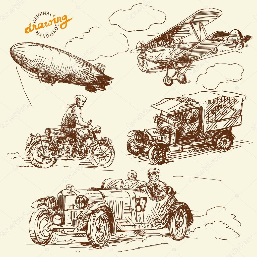 Old times vehicles-handmade drawing