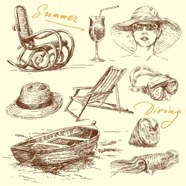 Summer holiday - original hand drawn set vector Summer holiday - original hand drawn set vector