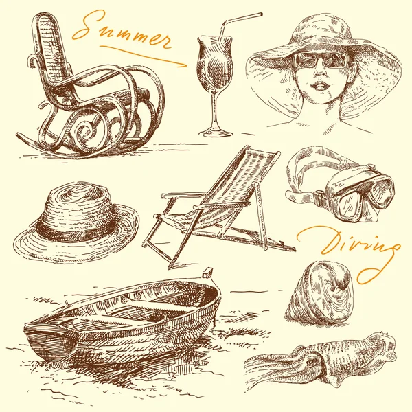 Summer holiday - original hand drawn set — Stock Illustration Summer holiday - original hand drawn set Royalty Free Stock Vectors