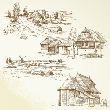 Rural landscape, agriculture - hand drawn collection clipart