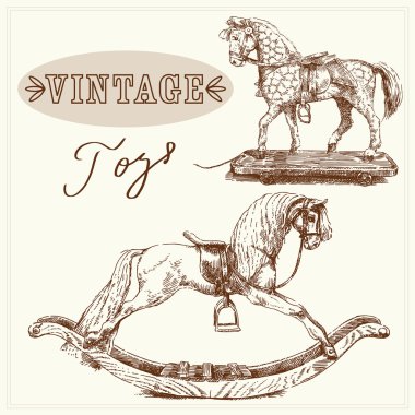 sallanan at-elle çizilmiş vintage oyuncak