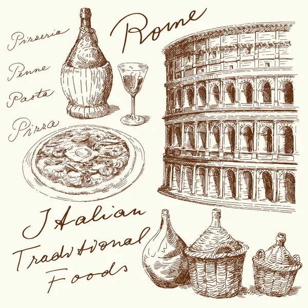 Conjunto italiano dibujado a mano — Archivo Imágenes Vectoriales