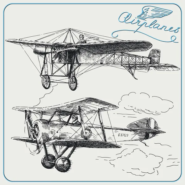 Aviones dibujados a mano — Vector de stock