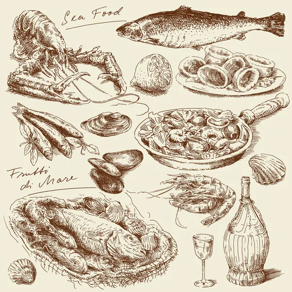 Żywność morska czerpana ręcznie Ilustracje Stockowe bez tantiem