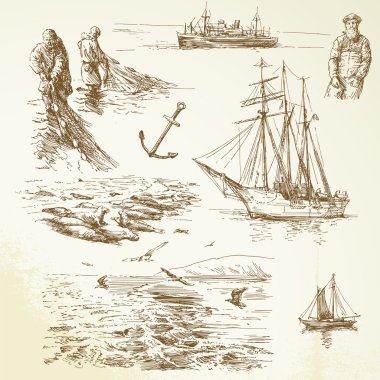 nautical set - hand drawn collection clipart