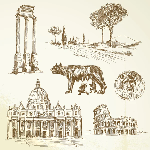 İtalya - Roma - elle çizilmiş koleksiyonu — Stok Vektör