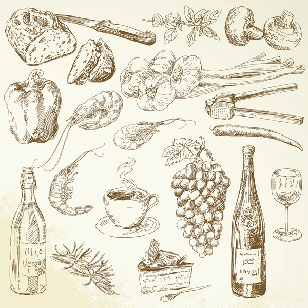Коллекция продуктов питания - рисование — стоковый вектор