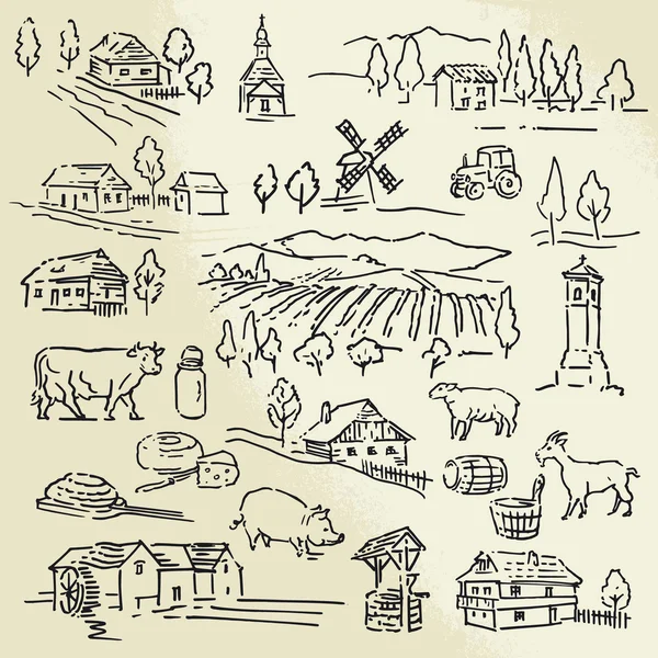 Handgezeichnete Illustration - Bauernhof — Stockvektor