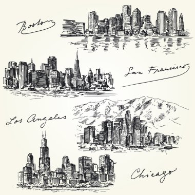 american cities skylines - hand drawn set clipart