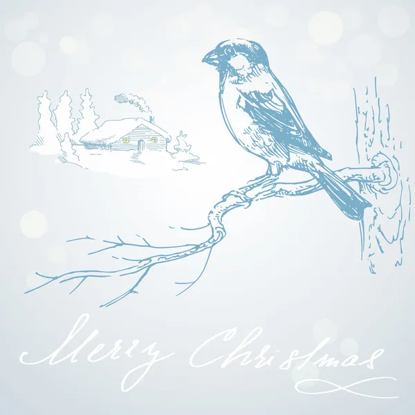 Biglietto di Natale romantico con uccello — Vettoriale Stock