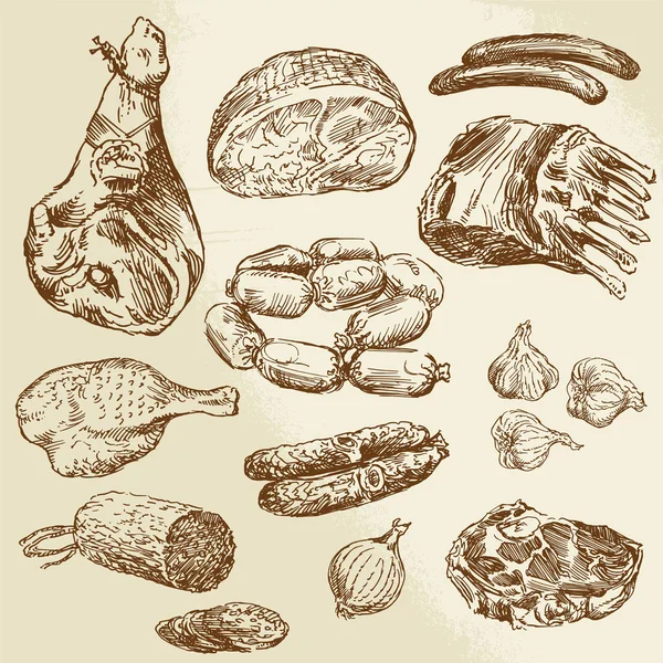 Mięso - kolekcja ciągnione Grafika Wektorowa