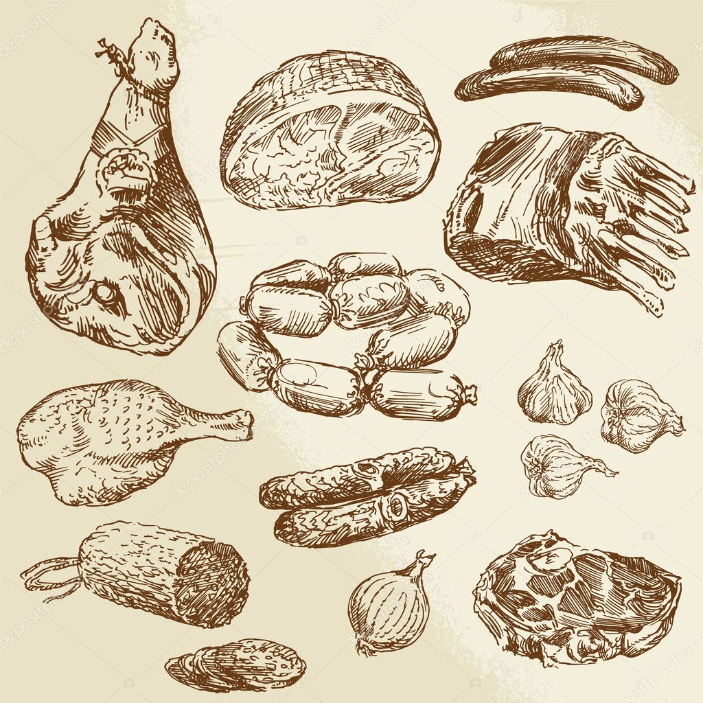 Meat hand drawn collection — Stock Vector © canicula 39911525