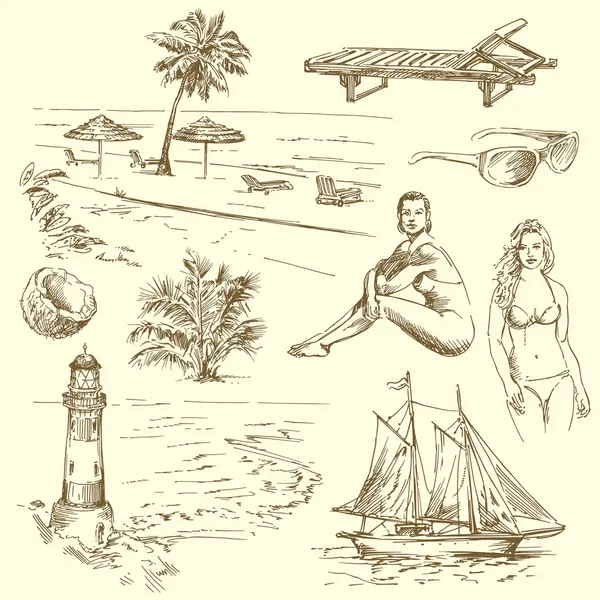 Colección de verano dibujado a mano - ilustración vectorial — Archivo Imágenes Vectoriales