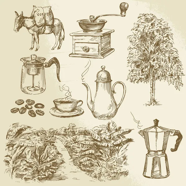 Коллекция кофе - векторная иллюстрация вручную — стоковый вектор