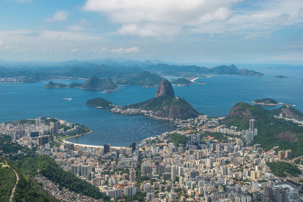 Beautiful view of Rio de Janeiro and Sugar Loaf Mountain from a belvedere at Corcovado Mountain - Rio de Janeiro, Brazil