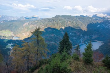 Beautiful and broad view of Vorderer Gosausee Lake from a viewpoint nearby - Gosau, Austria