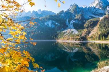 Güz boyunca Vorderer Gosausee Gölü 'nün güzel manzarası - Gosau, Avusturya