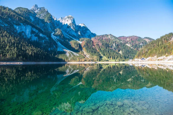 Schöner Blick Auf Den Vorderen Gosausee Herbst Gosau Österreich — Stockfoto
