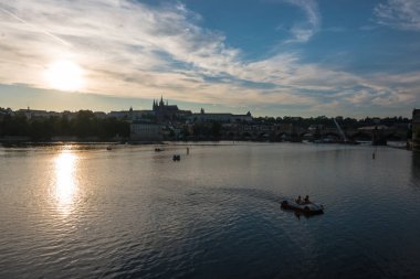 Prague, Czech Republic, June 2019 - View of a beautiful summer day by the Vtlava River