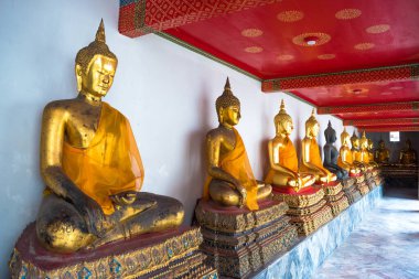 Bangkok, Thailand, november 2017  - view of some Buddha statues at Wat Pho Complex 