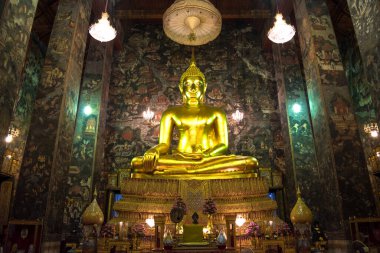 Bangkok, Thailand, november 2017 - view  of a golden Buddha statue Wat Suthat
