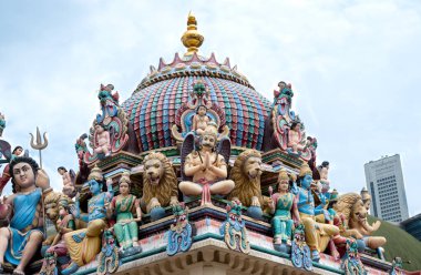 Singapore, November 2017 - view of some beautiful hindu sculptures at Sri Mariamman, a Hindu Temple 