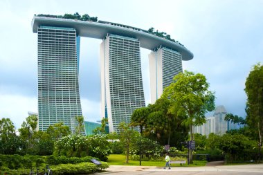 Singapore, November 2017 - view of Marina Bay Sands Hotel from Gardens by the Bay