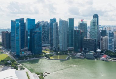 Singapore, November 2017 - view of Singapore's financial district from Marina Bay Sands hotel