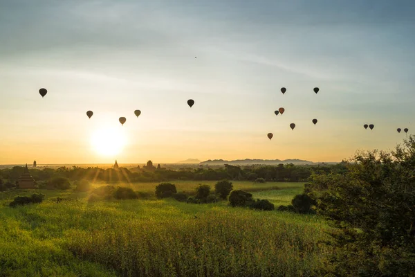 バガン ミャンマー バガンで毎朝行く気球に乗るのを見る — ストック写真