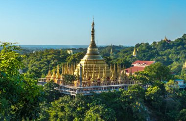 Sagaing, Myanmar - view of a buddhist temple at Sagaing hill from U Min Thonze Pagoda