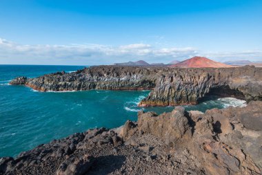 View of the beautiful and famous Los Hervideros at Lanzarote - Lanzarote, Canary Islands, Spain