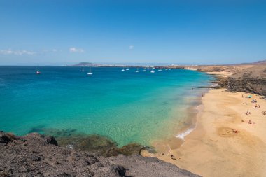 View of the beautiful La Cera Beach (Playa de la Cera) and Pozo Beach (Playa del Pozo) - Lanzarote, Canary Islands, Spain 