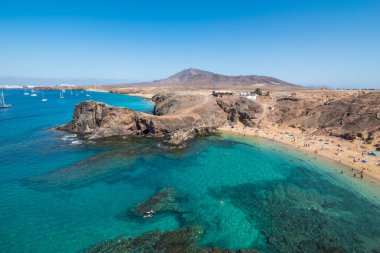 View of the beautiful and famous Parrot Beach (Playa del Papagayo) at Lanzarote - Lanzarote, Canary Islands, Spain